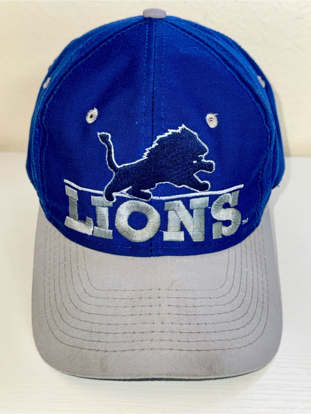 🏈 VTG 1990s Detroit Lions The Game Snapback Hat Split Bar Blue Gray NFL Cap 🧢